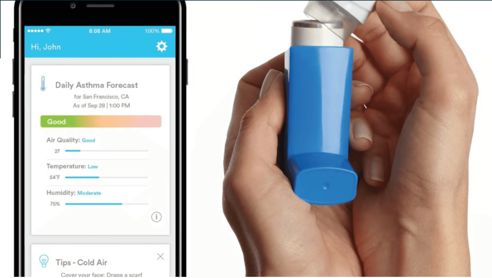 Propeller Health patient app — daily asthma forecast and connected inhaler